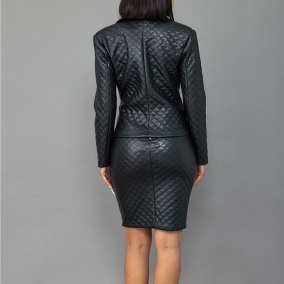 Diamond quilted blazer suit skirt set - Picture 2 of 16